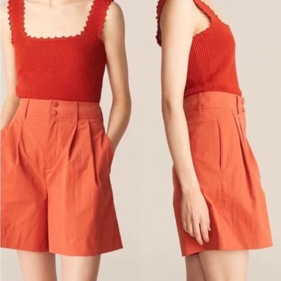Rebecca Taylor Pants - Rebecca Taylor Orange Pleated High Waist Trouser Shorts
